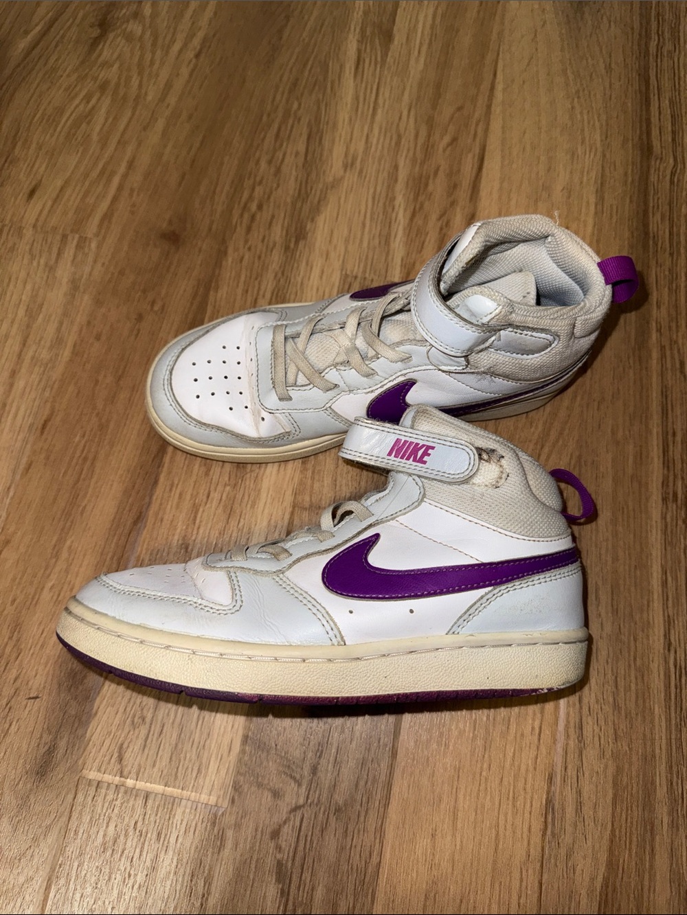 Nike Kids White and Purple Mid-Top Sneakers